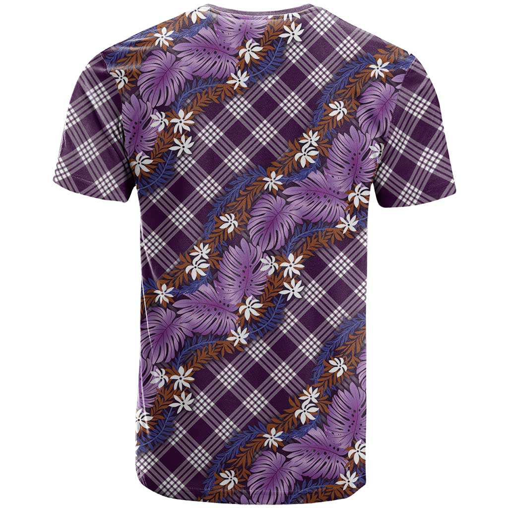 Polynesian Monstera Tiare Floral T Shirt Lavender Tropical Plaid - Polynesian Pride