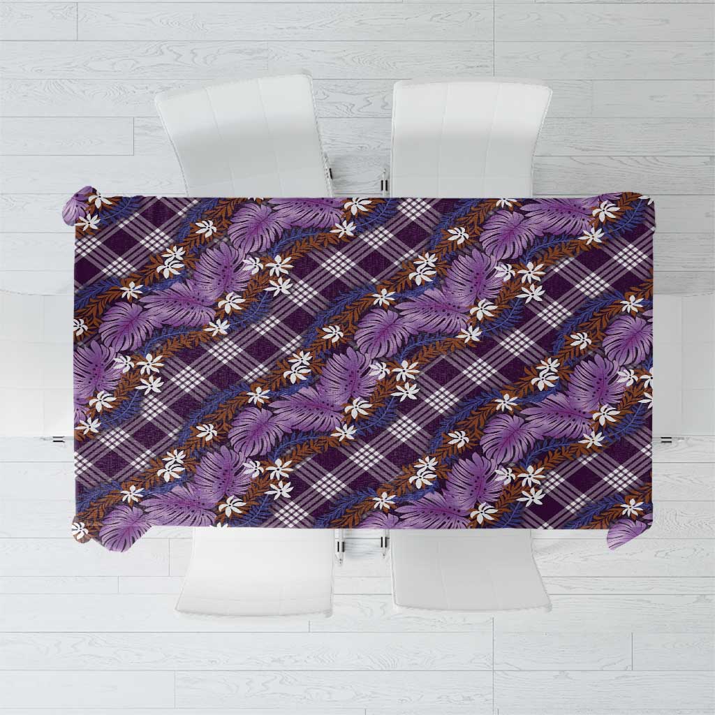 Polynesian Monstera Tiare Floral Tablecloth Lavender Tropical Plaid - Polynesian Pride