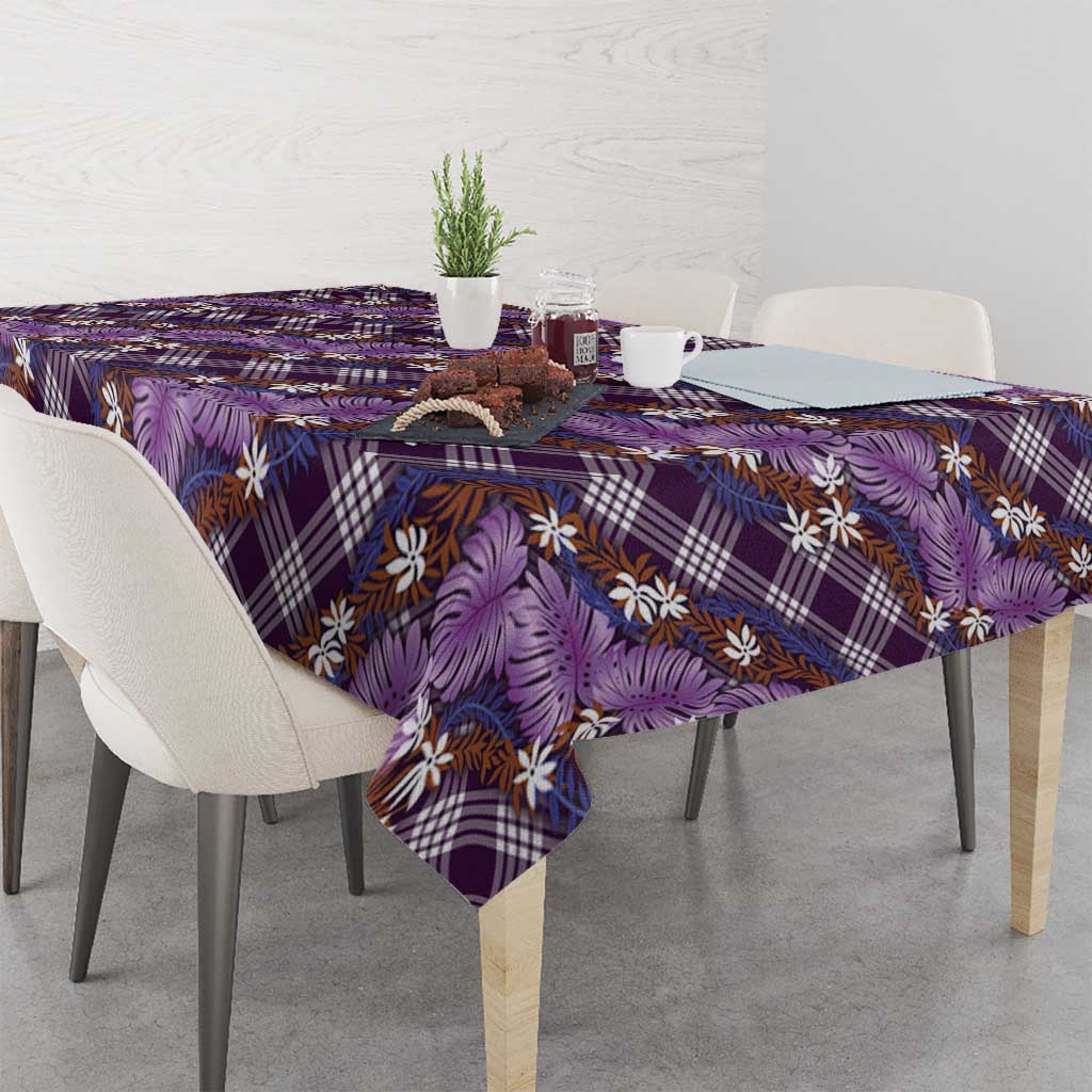 Polynesian Monstera Tiare Floral Tablecloth Lavender Tropical Plaid - Polynesian Pride