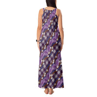 Polynesian Monstera Tiare Floral Tank Maxi Dress Lavender Tropical Plaid - Polynesian Pride