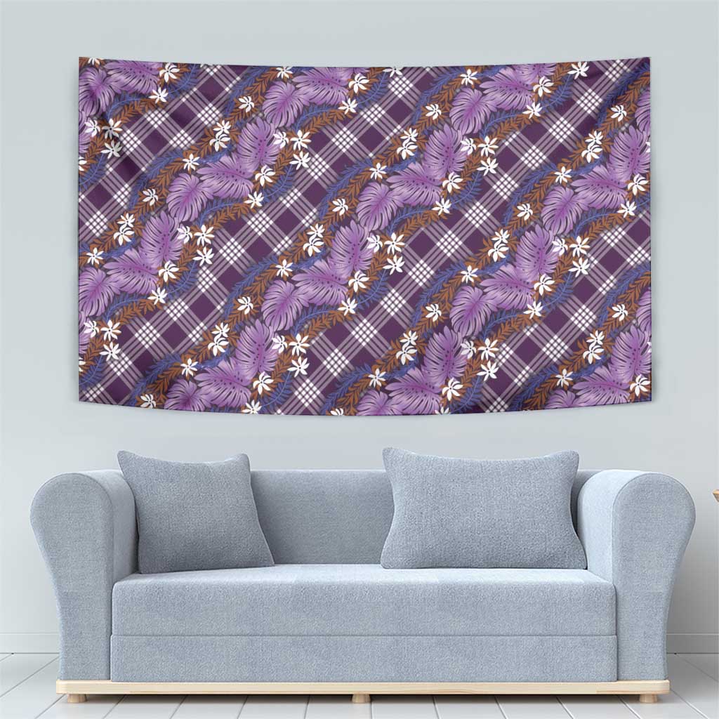 Polynesian Monstera Tiare Floral Tapestry Lavender Tropical Plaid - Polynesian Pride