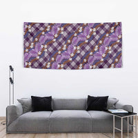 Polynesian Monstera Tiare Floral Tapestry Lavender Tropical Plaid - Polynesian Pride