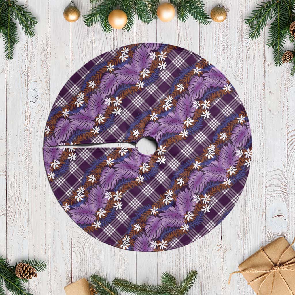 Polynesian Monstera Tiare Floral Tree Skirt Lavender Tropical Plaid - Polynesian Pride