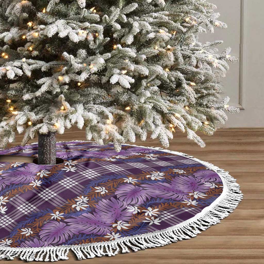 Polynesian Monstera Tiare Floral Tree Skirt Lavender Tropical Plaid - Polynesian Pride
