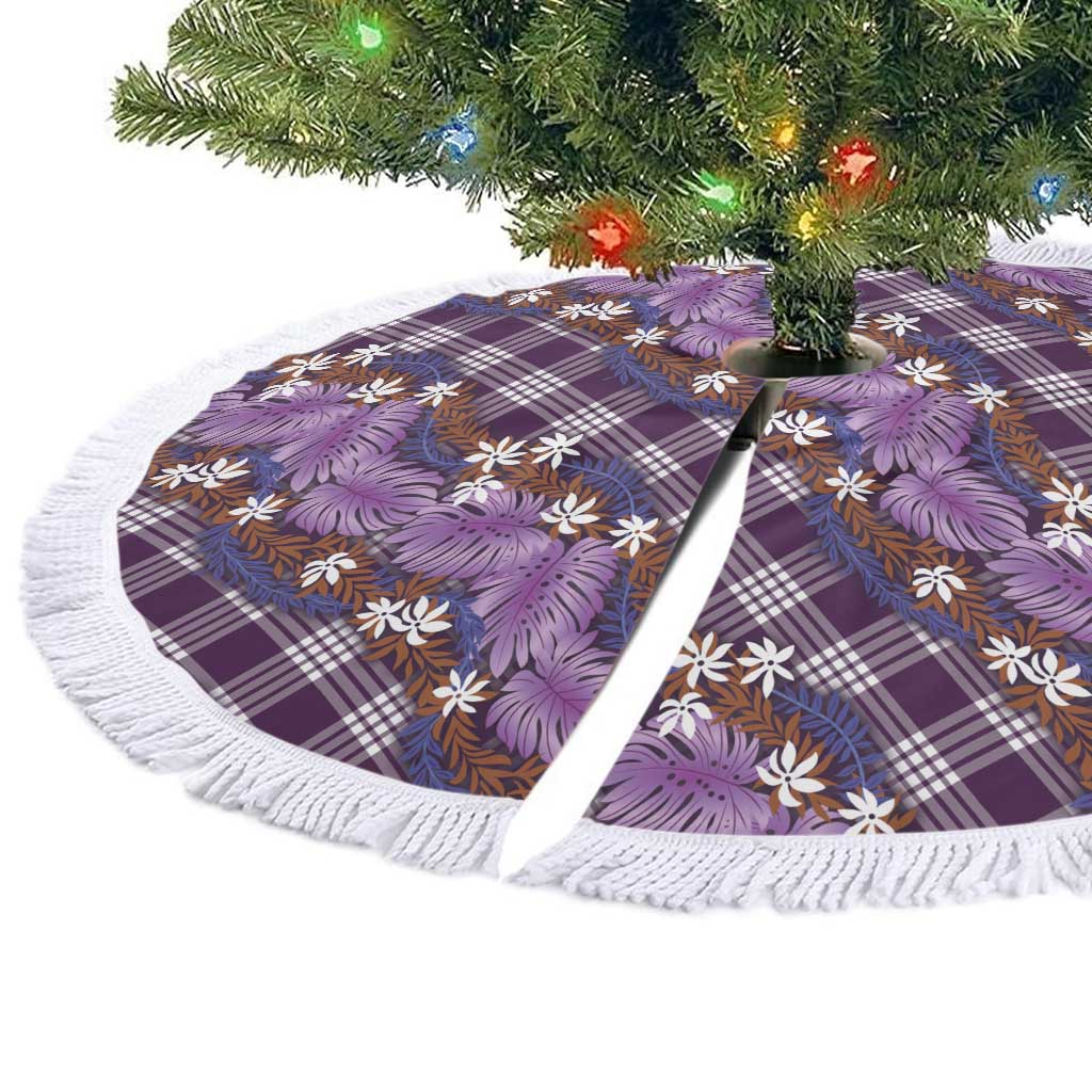 Polynesian Monstera Tiare Floral Tree Skirt Lavender Tropical Plaid - Polynesian Pride