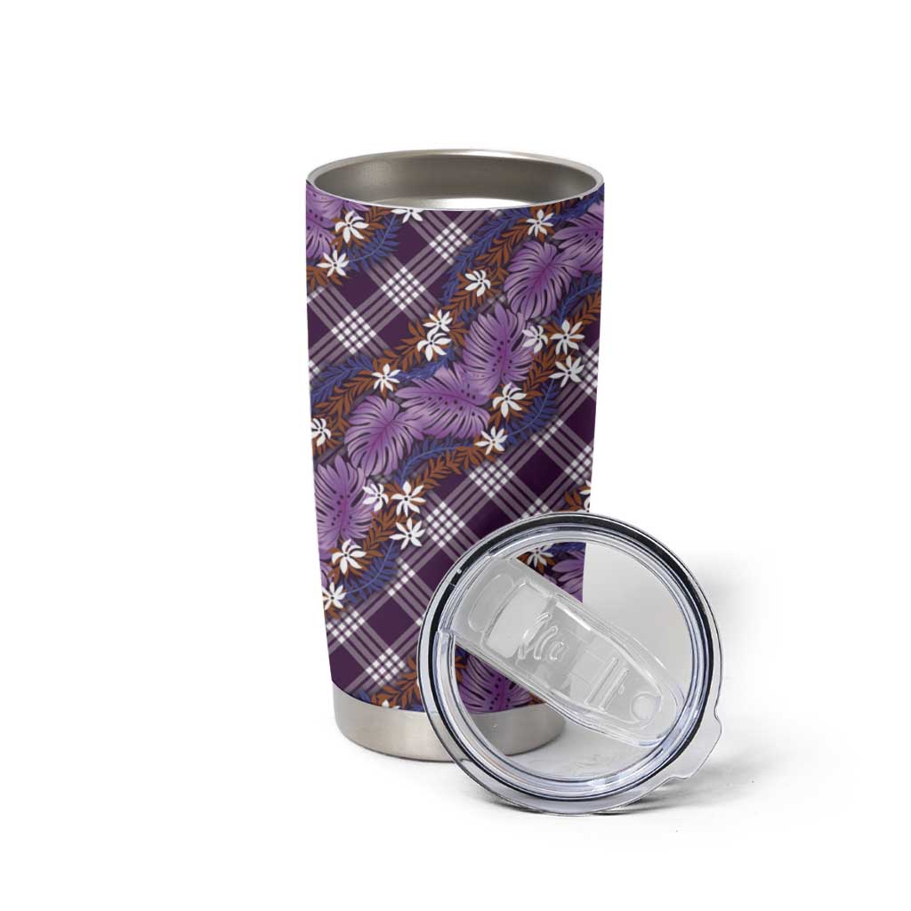 Polynesian Monstera Tiare Floral Tumbler Cup Lavender Tropical Plaid - Polynesian Pride