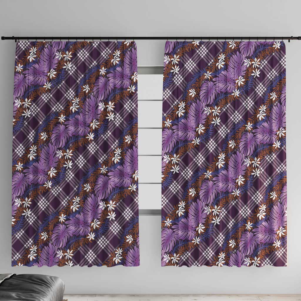 Polynesian Monstera Tiare Floral Window Curtain Lavender Tropical Plaid - Polynesian Pride