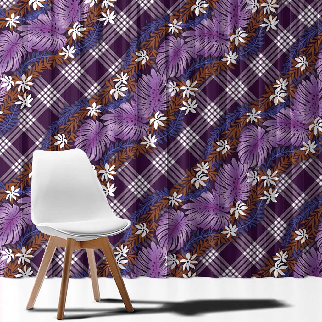 Polynesian Monstera Tiare Floral Window Curtain Lavender Tropical Plaid - Polynesian Pride