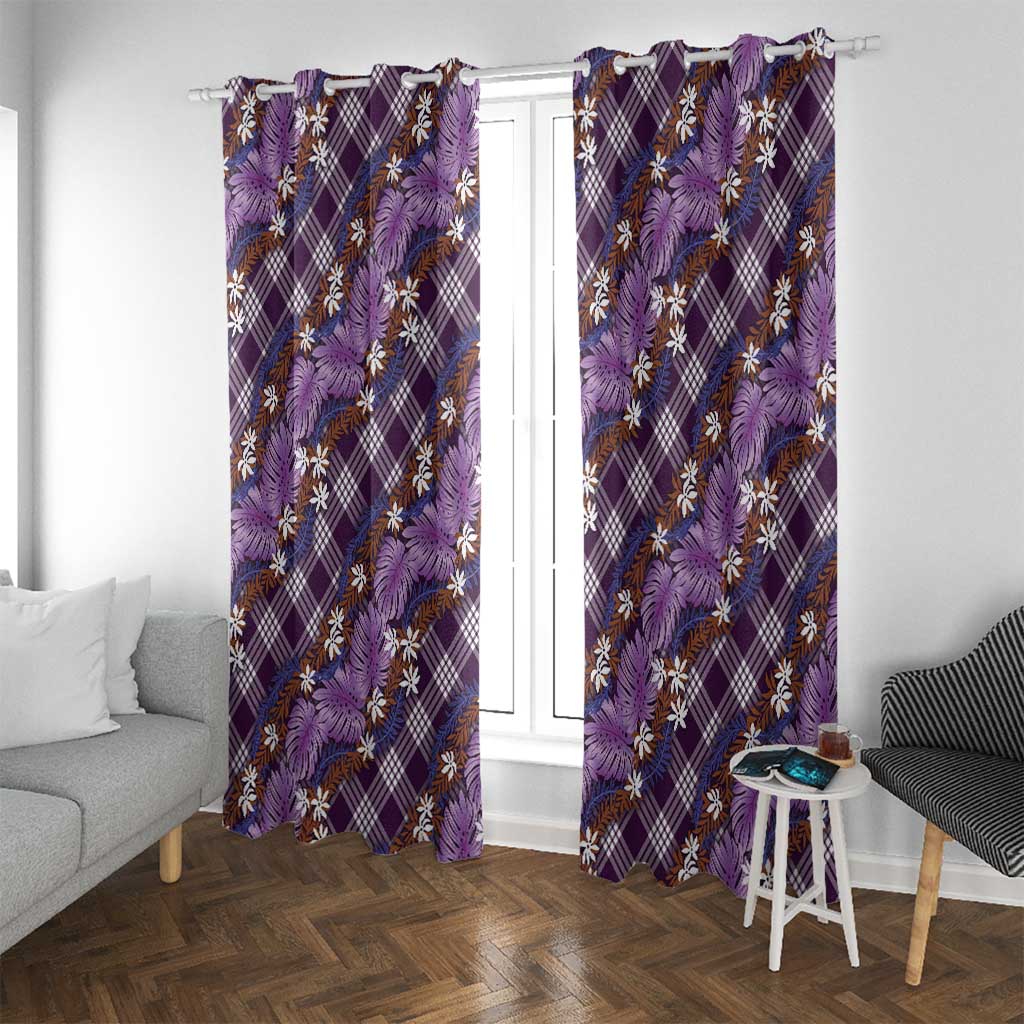 Polynesian Monstera Tiare Floral Window Curtain Lavender Tropical Plaid - Polynesian Pride