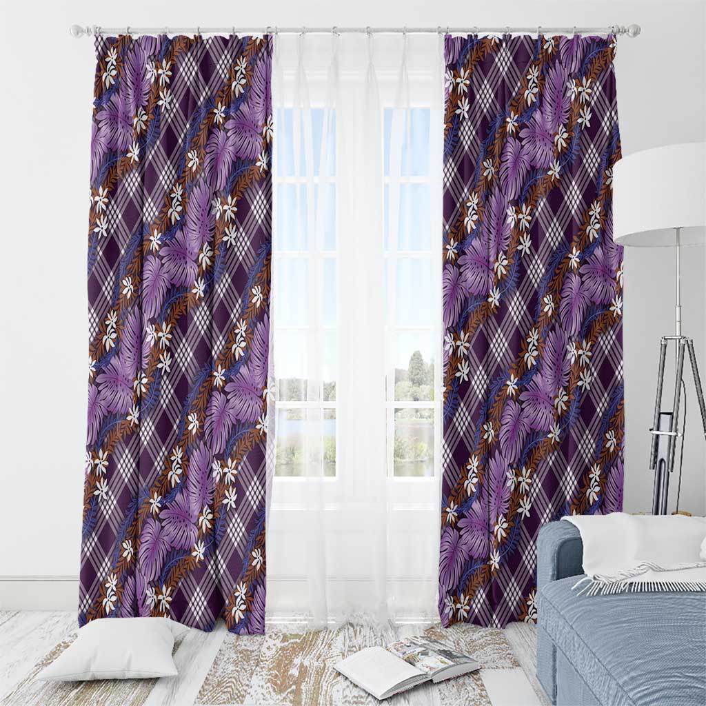 Polynesian Monstera Tiare Floral Window Curtain Lavender Tropical Plaid - Polynesian Pride