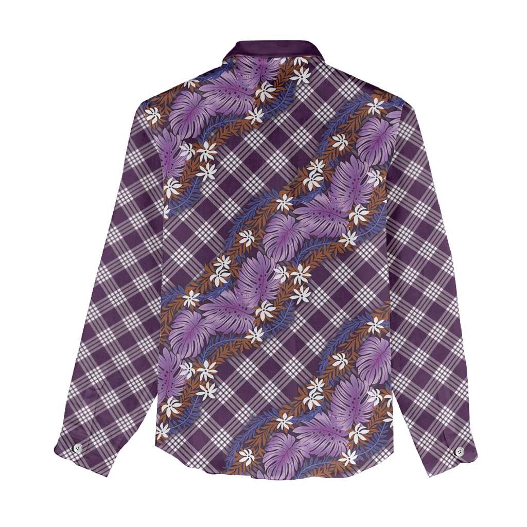 Polynesian Monstera Tiare Floral Women Casual Shirt Lavender Tropical Plaid - Polynesian Pride
