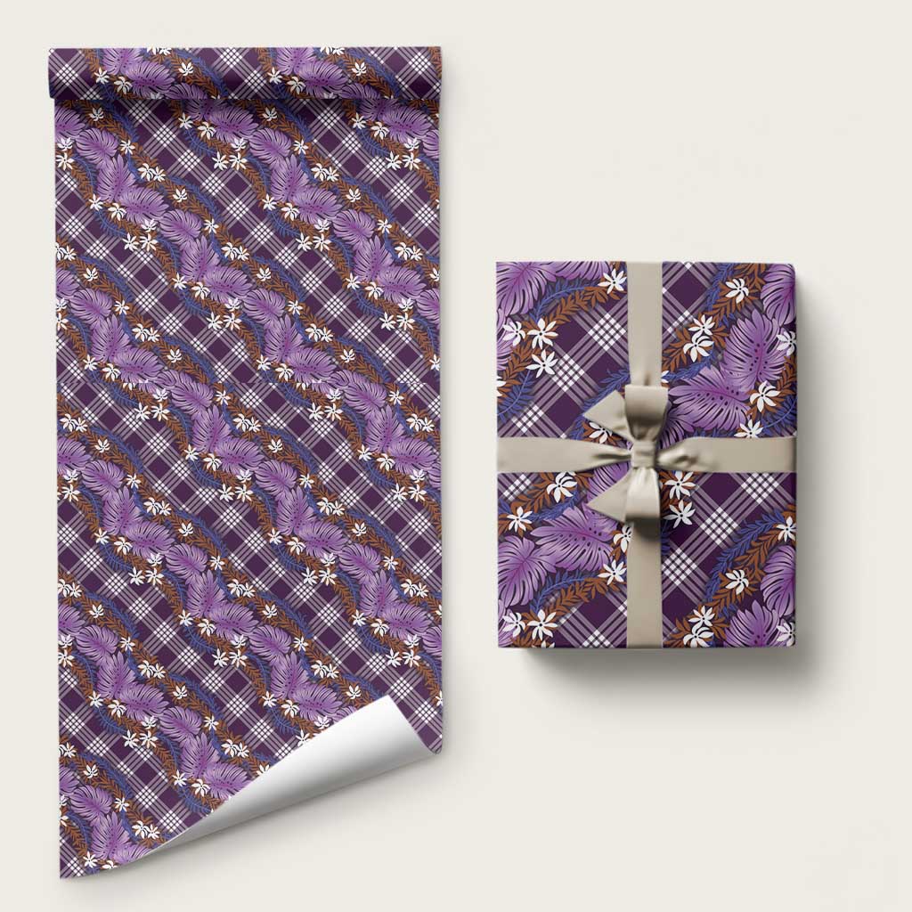 Polynesian Monstera Tiare Floral Wrapping Paper Lavender Tropical Plaid - Polynesian Pride