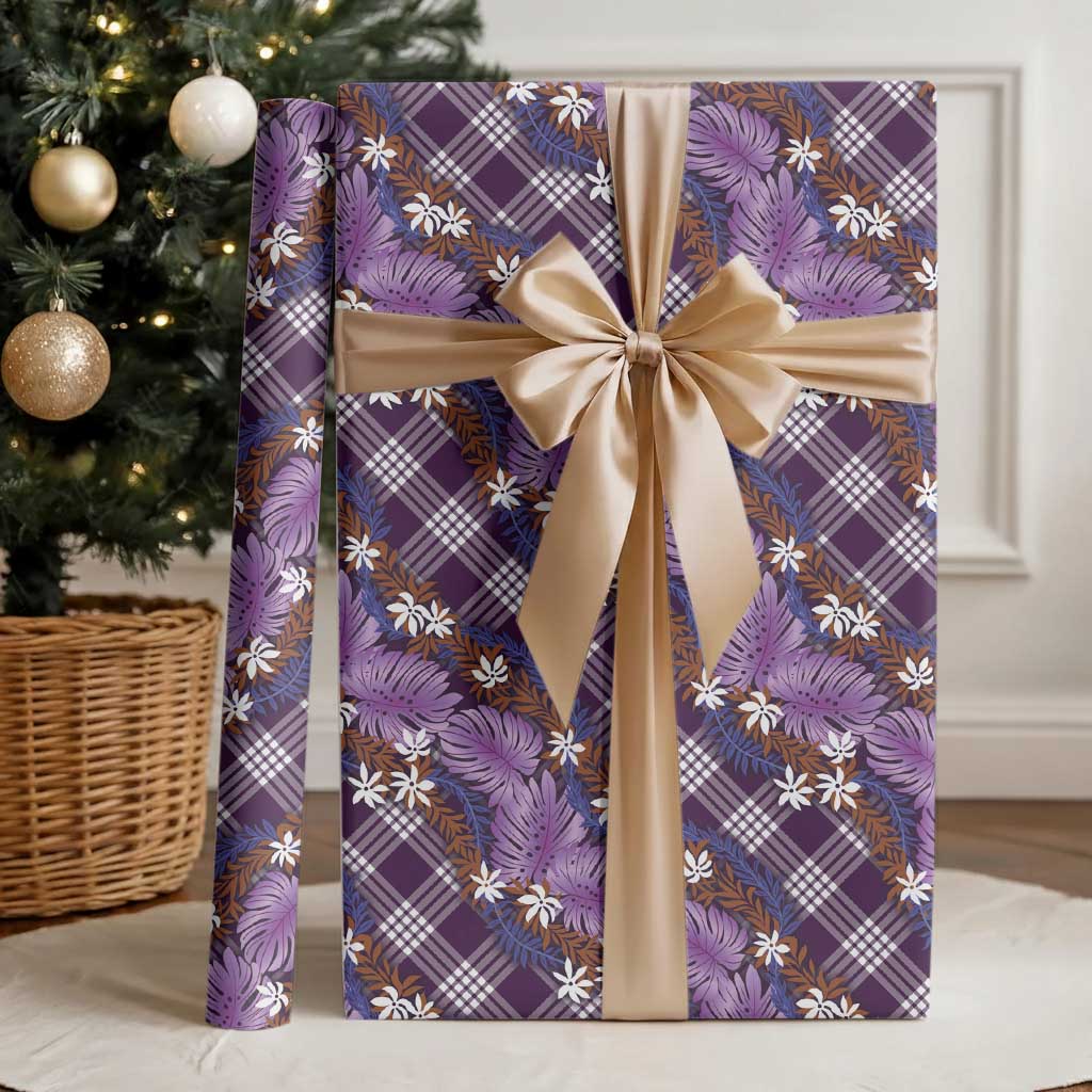 Polynesian Monstera Tiare Floral Wrapping Paper Lavender Tropical Plaid - Polynesian Pride