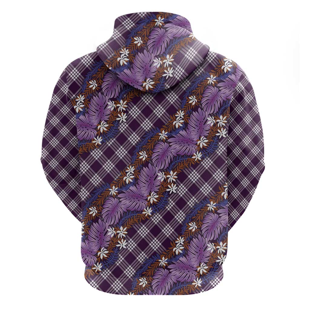 Polynesian Monstera Tiare Floral Zip Hoodie Lavender Tropical Plaid - Polynesian Pride