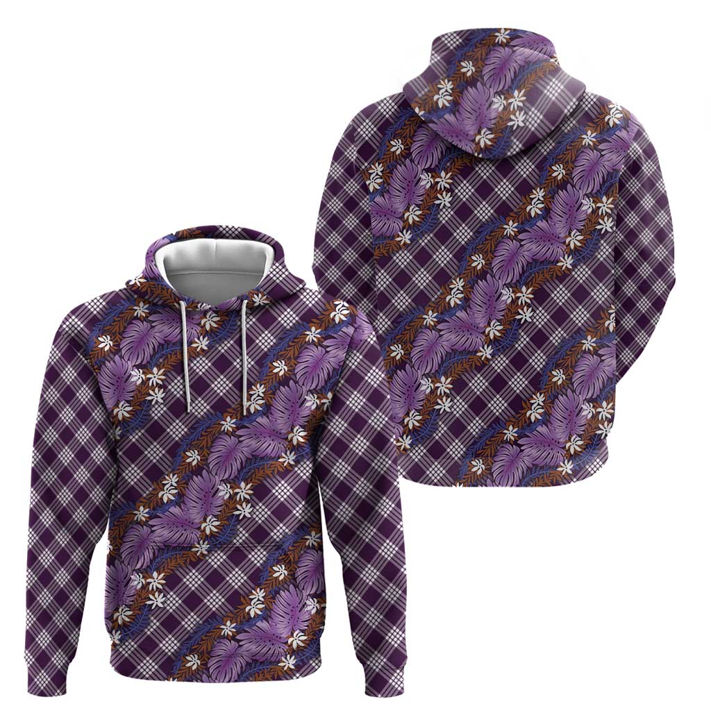 Polynesian Monstera Tiare Floral Zip Hoodie Lavender Tropical Plaid - Polynesian Pride