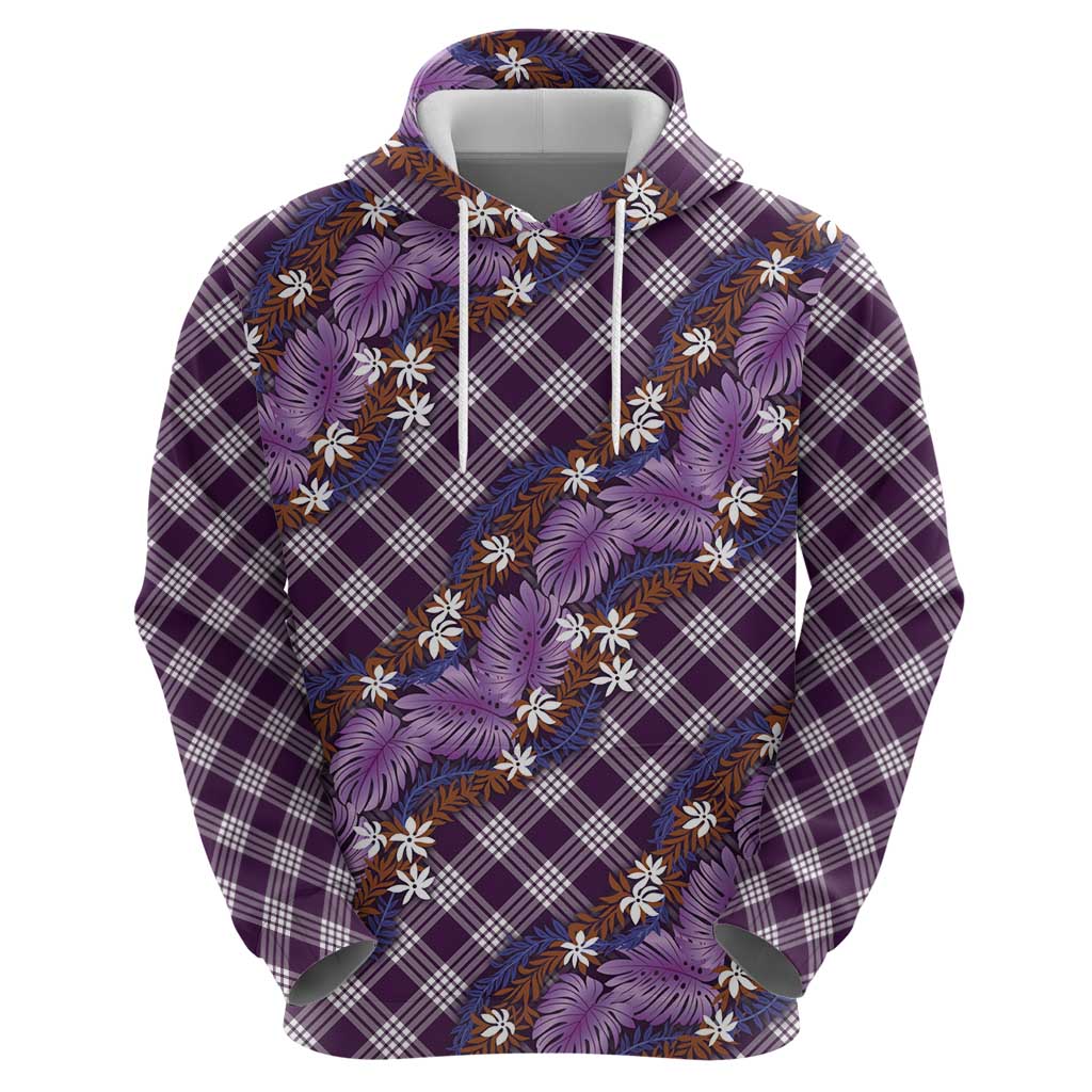 Polynesian Monstera Tiare Floral Zip Hoodie Lavender Tropical Plaid - Polynesian Pride