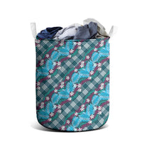 Polynesian Monstera Tiare Floral Laundry Basket Dark Teal Tropical Plaid - Polynesian Pride