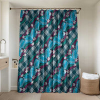 Polynesian Monstera Tiare Floral Bathroom Set Dark Teal Tropical Plaid - Polynesian Pride