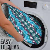 Polynesian Monstera Tiare Floral Bathroom Set Dark Teal Tropical Plaid - Polynesian Pride