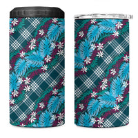 Polynesian Monstera Tiare Floral 4 in 1 Can Cooler Tumbler Dark Teal Tropical Plaid - Polynesian Pride