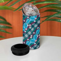 Polynesian Monstera Tiare Floral 4 in 1 Can Cooler Tumbler Dark Teal Tropical Plaid - Polynesian Pride