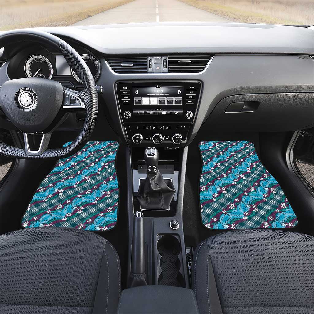 Polynesian Monstera Tiare Floral Car Mats Dark Teal Tropical Plaid - Polynesian Pride