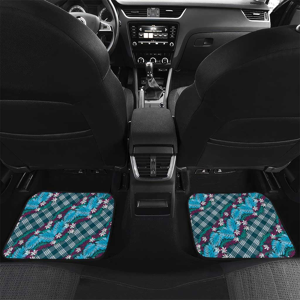 Polynesian Monstera Tiare Floral Car Mats Dark Teal Tropical Plaid - Polynesian Pride