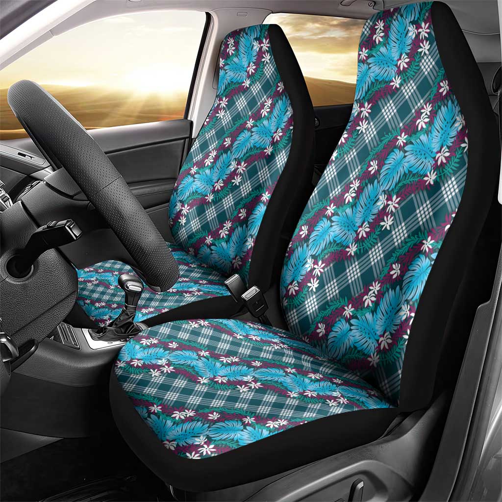 Polynesian Monstera Tiare Floral Car Seat Cover Dark Teal Tropical Plaid - Polynesian Pride