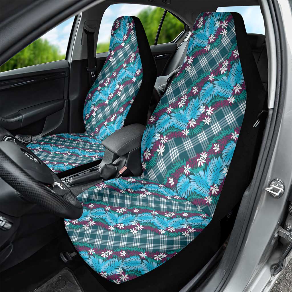 Polynesian Monstera Tiare Floral Car Seat Cover Dark Teal Tropical Plaid - Polynesian Pride