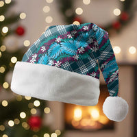 Polynesian Monstera Tiare Floral Christmas Santa Hat Dark Teal Tropical Plaid - Polynesian Pride
