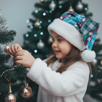 Polynesian Monstera Tiare Floral Christmas Santa Hat Dark Teal Tropical Plaid - Polynesian Pride