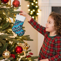 Polynesian Monstera Tiare Floral Christmas Stocking Dark Teal Tropical Plaid - Polynesian Pride