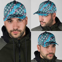 Polynesian Monstera Tiare Floral Classic Cap Dark Teal Tropical Plaid - Polynesian Pride