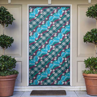 Polynesian Monstera Tiare Floral Door Cover Dark Teal Tropical Plaid - Polynesian Pride