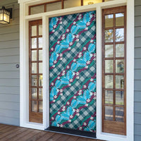 Polynesian Monstera Tiare Floral Door Cover Dark Teal Tropical Plaid - Polynesian Pride