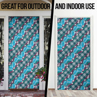 Polynesian Monstera Tiare Floral Door Cover Dark Teal Tropical Plaid - Polynesian Pride