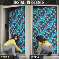 Polynesian Monstera Tiare Floral Door Cover Dark Teal Tropical Plaid - Polynesian Pride