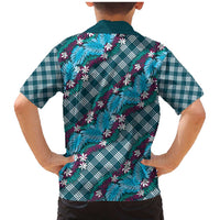 Polynesian Monstera Tiare Floral Family Matching Mermaid Dress and Hawaiian Shirt Dark Teal Tropical Plaid - Polynesian Pride