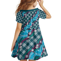 Polynesian Monstera Tiare Floral Family Matching Mermaid Dress and Hawaiian Shirt Dark Teal Tropical Plaid - Polynesian Pride