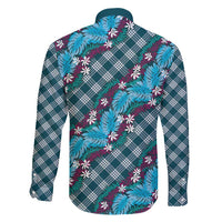 Polynesian Monstera Tiare Floral Family Matching Puletasi and Hawaiian Shirt Dark Teal Tropical Plaid - Polynesian Pride