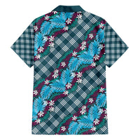 Polynesian Monstera Tiare Floral Family Matching Summer Maxi Dress and Hawaiian Shirt Dark Teal Tropical Plaid - Polynesian Pride