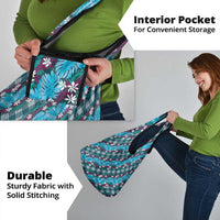 Polynesian Monstera Tiare Floral Grocery Bag Dark Teal Tropical Plaid - Polynesian Pride