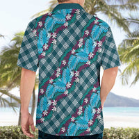 Polynesian Monstera Tiare Floral Hawaiian Shirt Dark Teal Tropical Plaid - Polynesian Pride