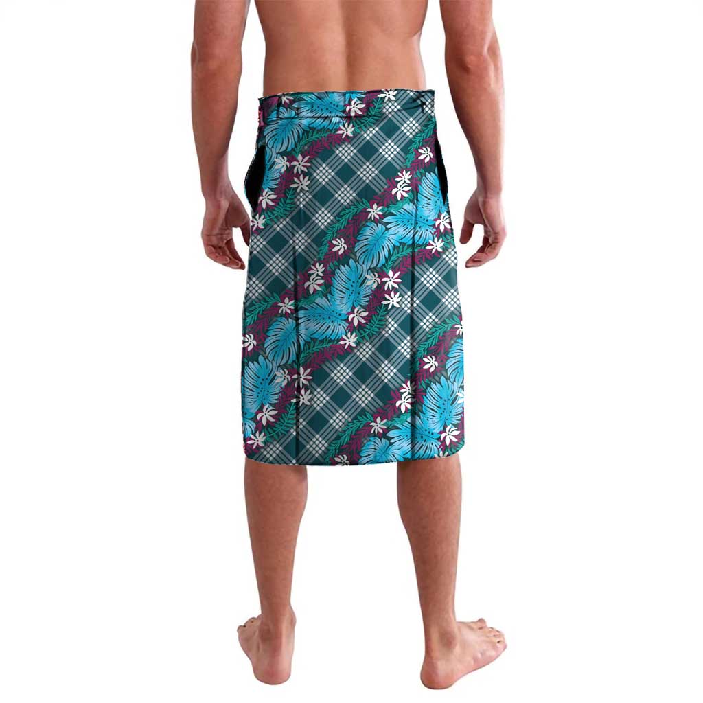 Polynesian Monstera Tiare Floral Lavalava Dark Teal Tropical Plaid - Polynesian Pride