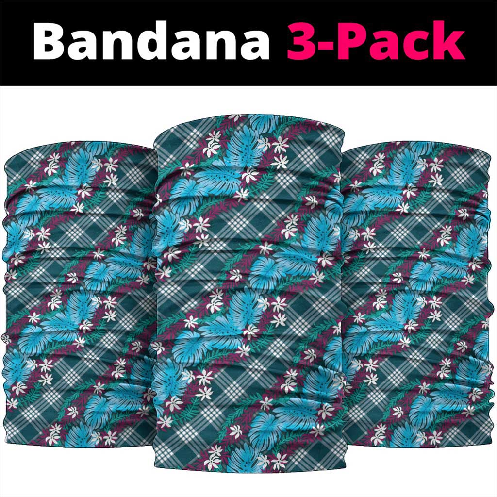 Polynesian Monstera Tiare Floral Neck Gaiter Dark Teal Tropical Plaid - Polynesian Pride