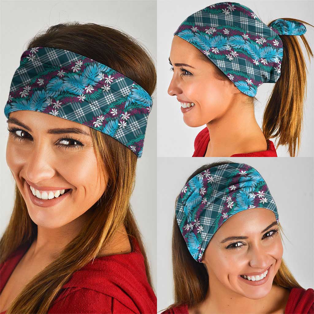 Polynesian Monstera Tiare Floral Neck Gaiter Dark Teal Tropical Plaid - Polynesian Pride