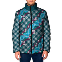 Polynesian Monstera Tiare Floral Padded Jacket Dark Teal Tropical Plaid - Polynesian Pride
