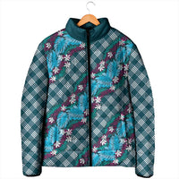 Polynesian Monstera Tiare Floral Padded Jacket Dark Teal Tropical Plaid - Polynesian Pride