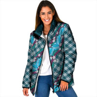 Polynesian Monstera Tiare Floral Padded Jacket Dark Teal Tropical Plaid - Polynesian Pride
