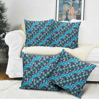 Polynesian Monstera Tiare Floral Pillow Cover Dark Teal Tropical Plaid - Polynesian Pride